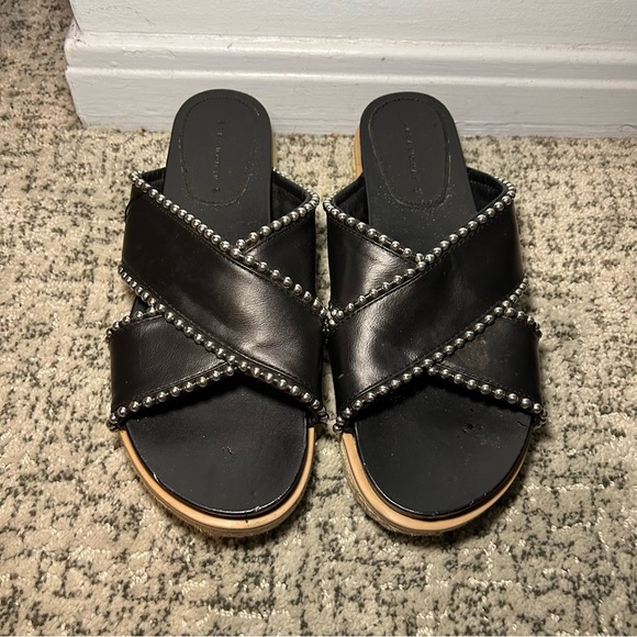 Zara Trafaluc Black & Silver Beaded Criss-Cross Chunky Platform Sandals Size 9 - Picture 1 of 14